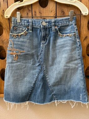 Girls GAP Blue Denim Raw Edge  with Bead & Embroidery Accents